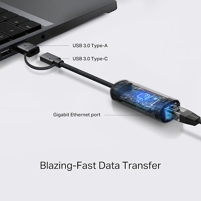 TP-Link 2-in-1 USB 3.0 & USB C to Ethernet Adapter, RJ45 Gigabit LAN, Plug & - Image 4