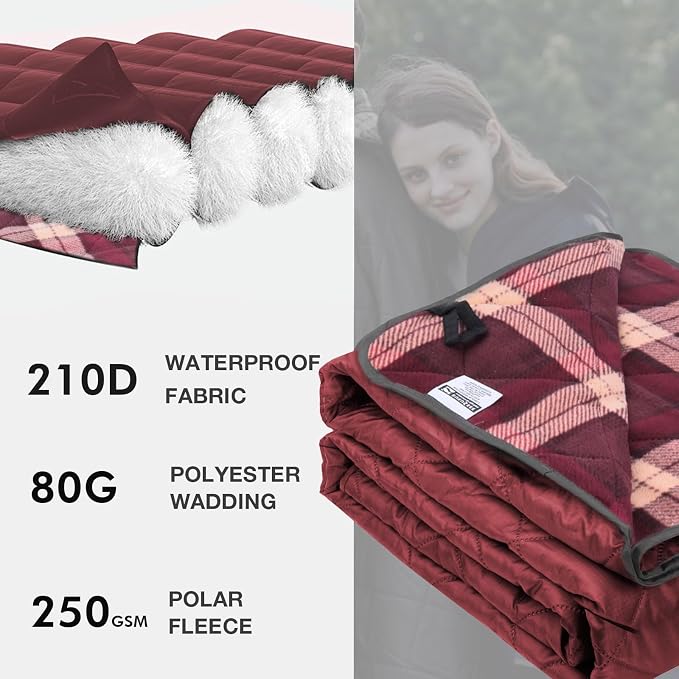 DUKUSEEK Large Waterproof Camping Blanket, Cold Weather Warm Fleece Blankets - Image 2
