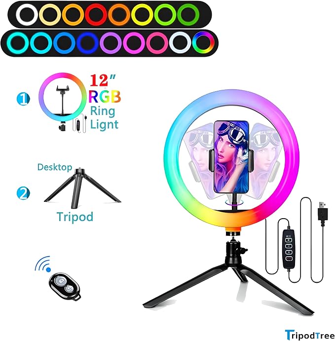 12" Selfie Ring Light with 4" Desktop Tripod Stand & 1 Phone Holder, LED - Image 2
