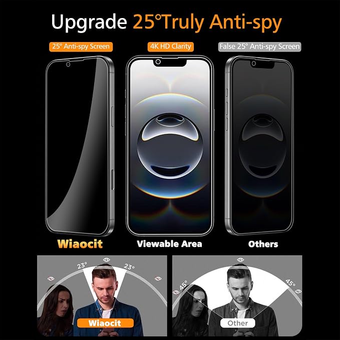 Wiaocit 3 Pack Tempered Glass Privacy Screen Protector - Image 2
