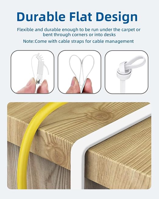 Yauhody CAT 6 Ethernet Cable 1.5ft 12-Pack White, High Speed Solid Flat CAT6 - Image 4