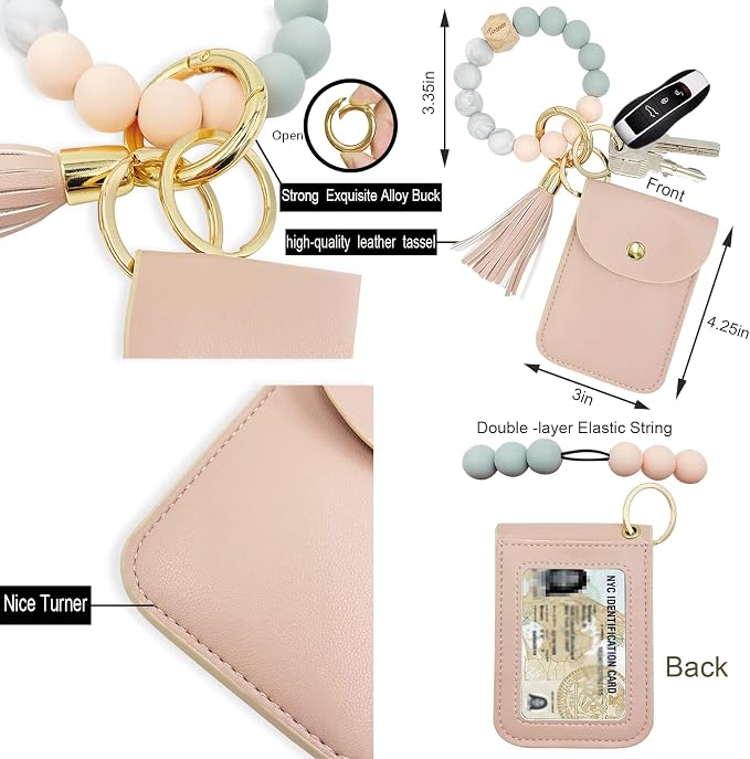 Keychain Wallet Wristlet Small Credit Card Holder Bracelet Key Chain Purse - Image 3