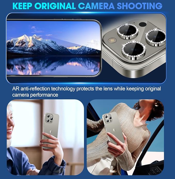 for iPhone 15 Pro/iPhone 15 Pro Max Camera Lens Protector Bling Individual - Image 4