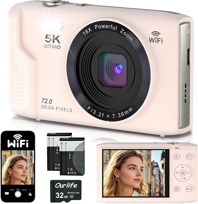 5K Digital Camera for Photography, 72MP Autofocus WiFi Vlogging Camera for by OurlifeCameraforKids