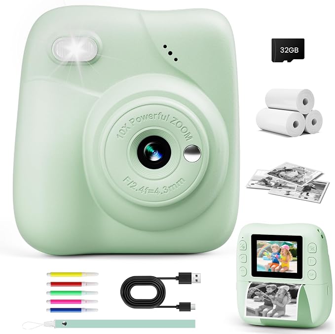 Kids Camera Instant Print, 1080P HD Kids Instant Camera by CAMCLID
