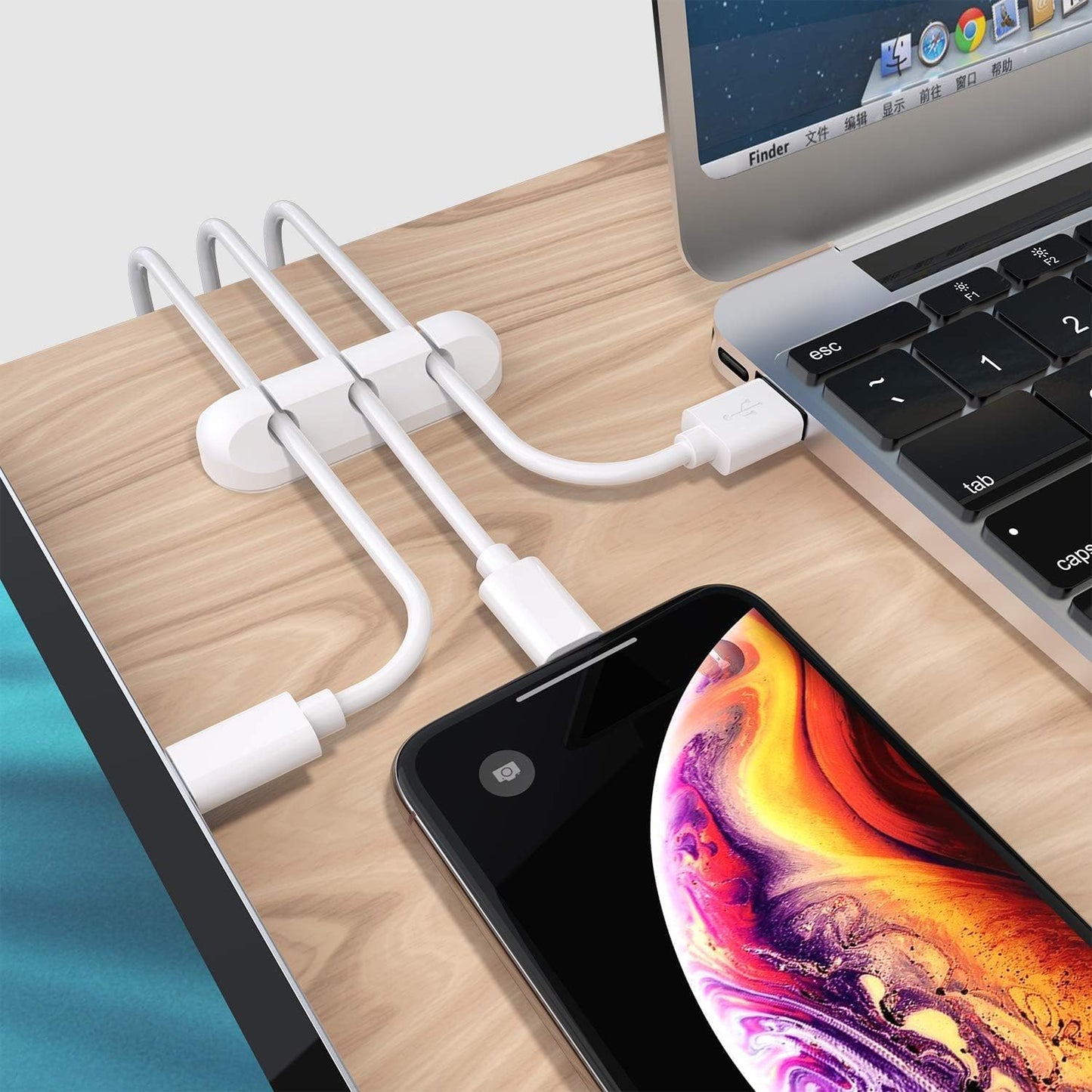 SOULWIT Cable Holder Clips, 3-Pack Cable Management Cord Organizer Clips Self Adhesive for Desktop USB Charging Cable Nightstand Power Cord Mouse Cable Wire PC Office Home