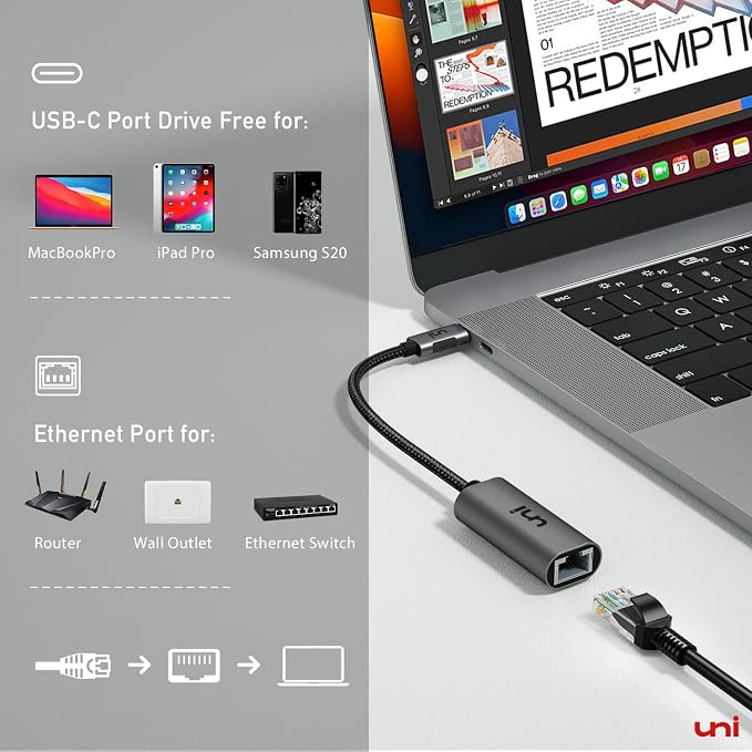 uni USB C to Ethernet Adapter, Driver Free RJ45 to USB C, 1Gbps Type-C Gigabit - Image 8