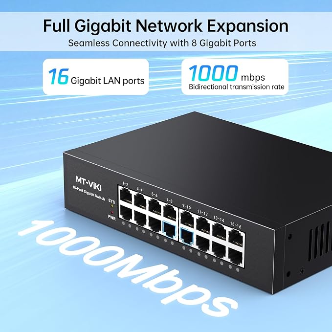 MT-VIKI16 Port Gigabit Ethernet Switch, Unmanaged Network Switch Splitter - Image 2