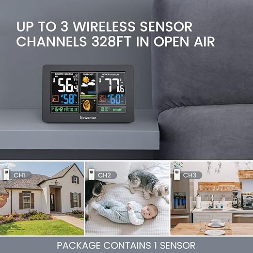 Newentor Weather Station Wireless Indoor Outdoor Thermometer, Color Display - Image 3