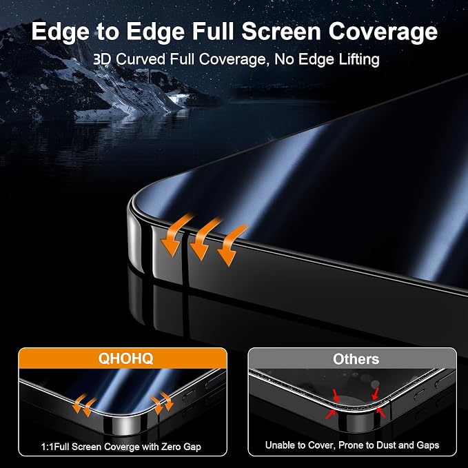 QHOHQ for iPhone 16 Privacy Screen Protector + Camera Lens Protector, Top 9H+ - Image 3