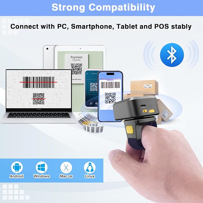 2D Bluetooth Barcode Scanner, Mini Wireless Wearable Finger Barcode Scanner - Image 5