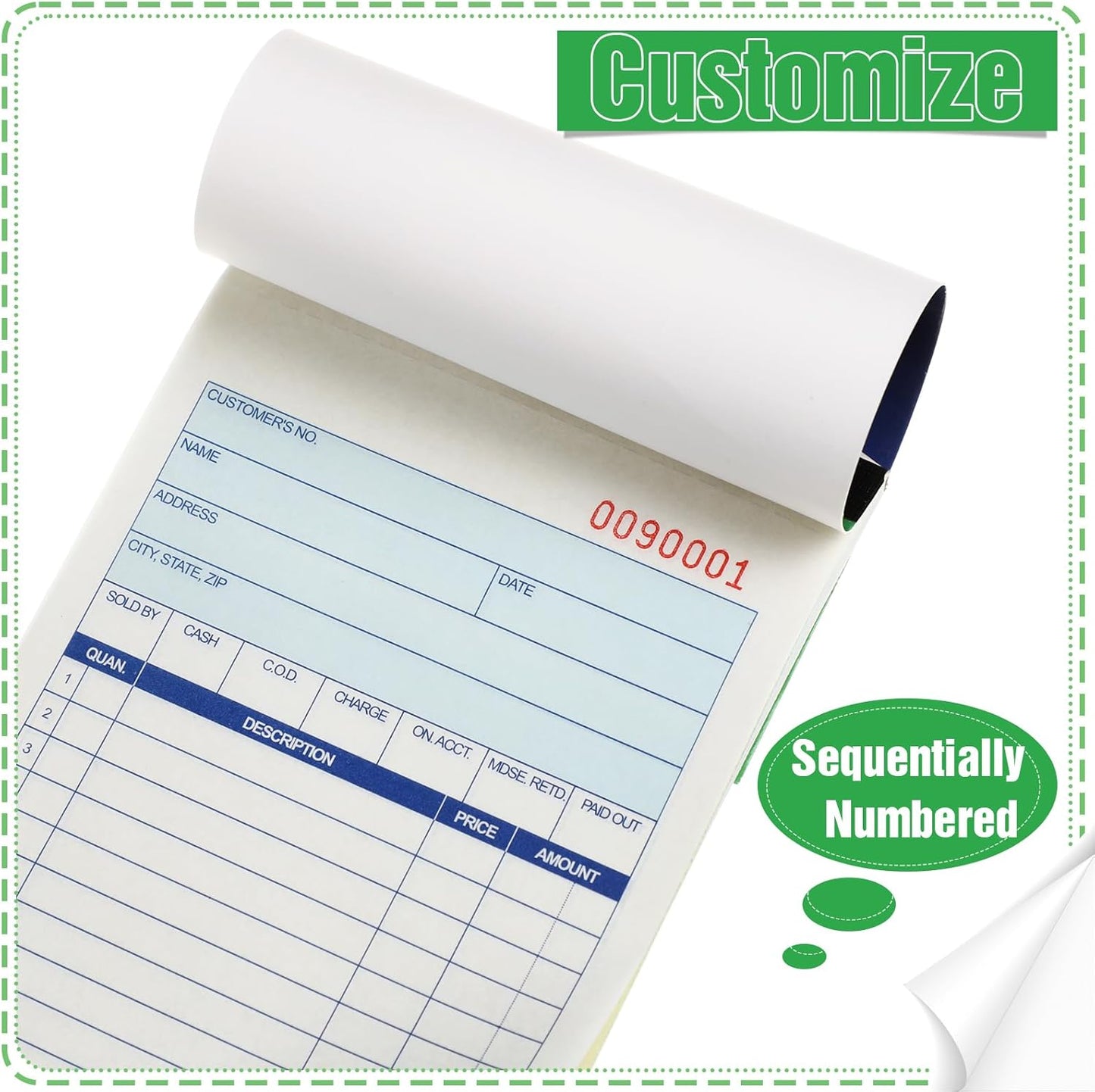Lincia 3 Pads Sales Order Books 2 Part Carbonless (White/Canary Yellow) Receipt with Carbon Copies Cover Receipt Form Invoice 50 Sets Per Book (4.18 x 7.2 Inch/ 10.6 x 18.3 Cm)