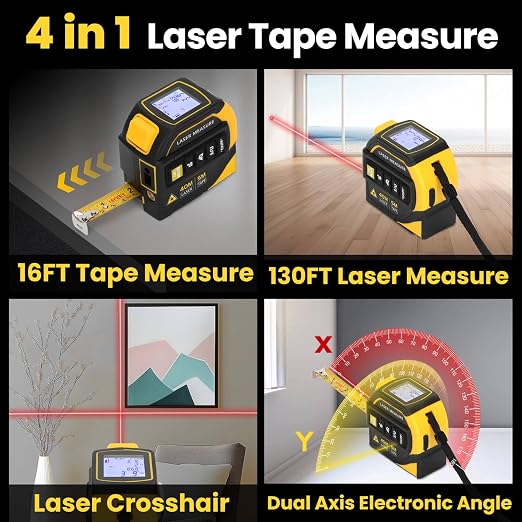 4-in-1 Laser Tape Measure with Level and Crosshairs, 16FT AutoLock Measuring - Image 2