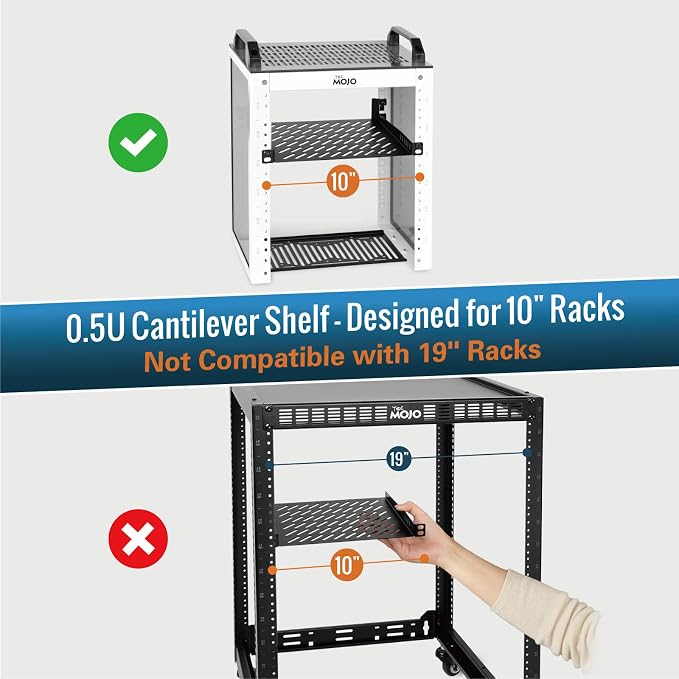 Tecmojo 0.5U Rack Mount Shelf for 10" Server Rack, 10.23" Deep Vented - Image 2