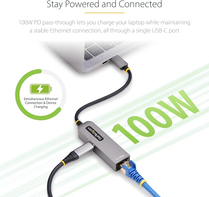 StarTech.com 2.5GbE USB-C to Ethernet Adapter, 100W PD Pass-Through, NBASE-T NIC - Image 3