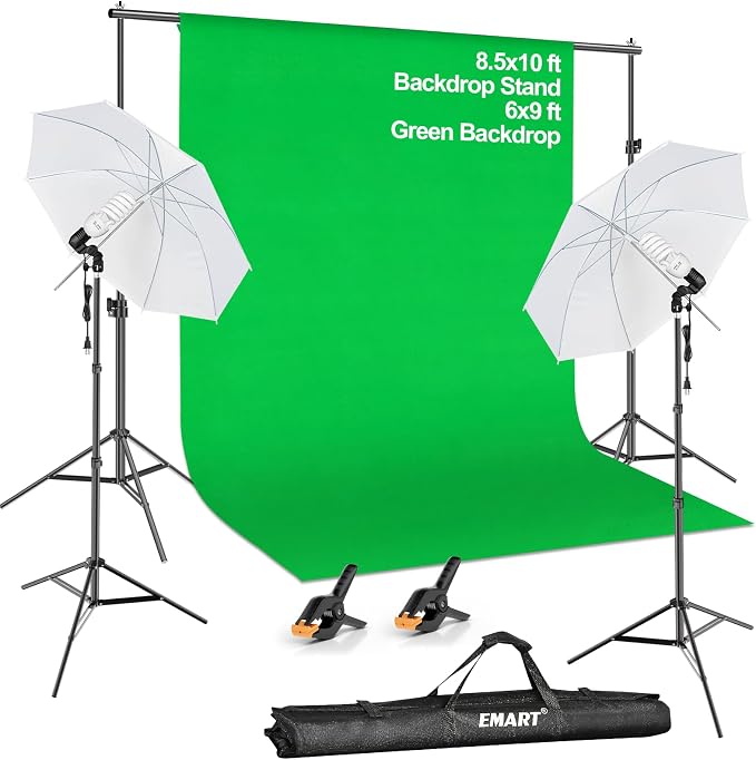 EMART 8.5X10 FT Green Screen Backdrop Kit, Photography Umbrella by EMART