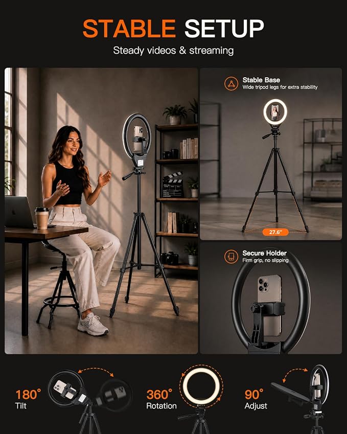 Sensyne Ring Light with Stand, LED Ring Light with Remote, 3 Color Modes & 10 - Image 7