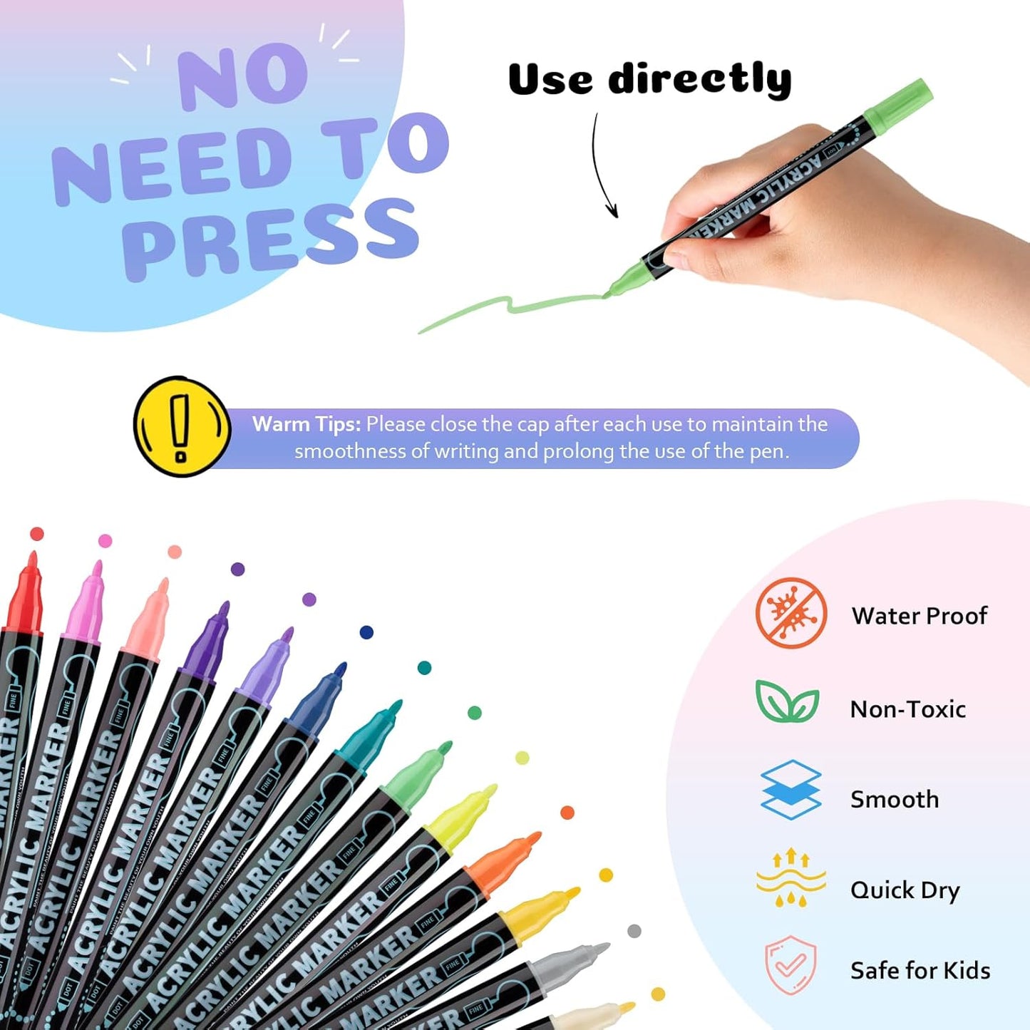 36 Colors Dual Tip Acrylic Paint Pens Marker, Double Tip Premium Acrylic Markers, Markers for Wood, Rock Painting, Glass, Canvas, Stone, DIY Crafts Making Art Supplies