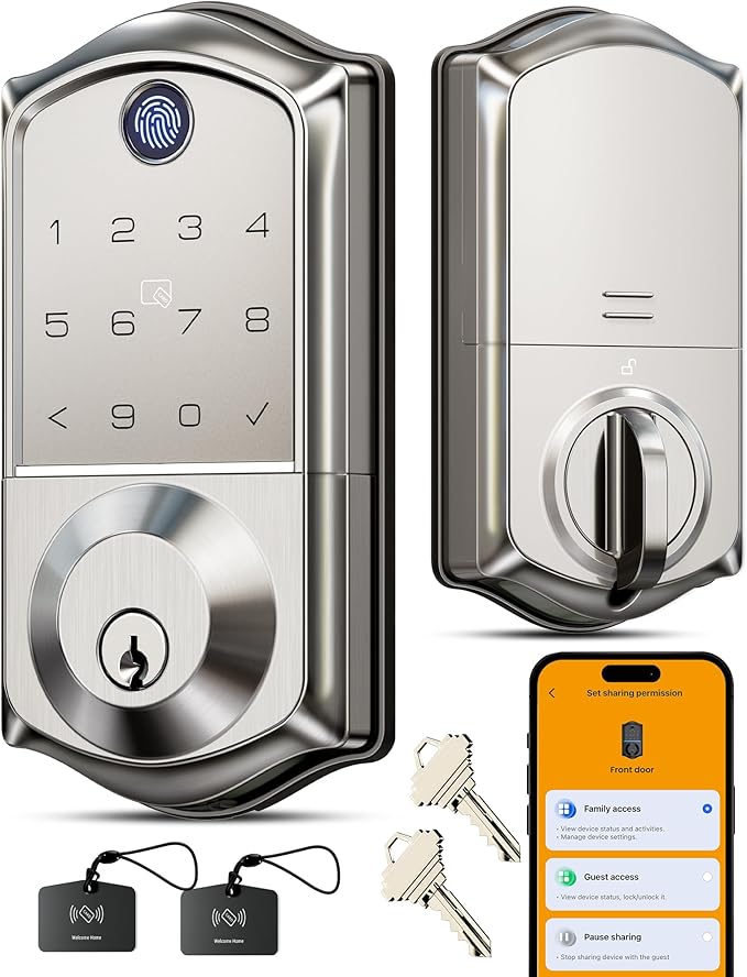Veise VE017 Fingerprint Smart Door Lock, App Control, 8-in-1 Keyless Entry by Veise