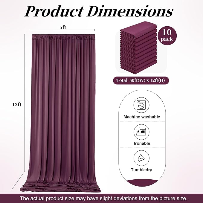50ft x 12ft Burgundy Backdrop Curtains - Image 7