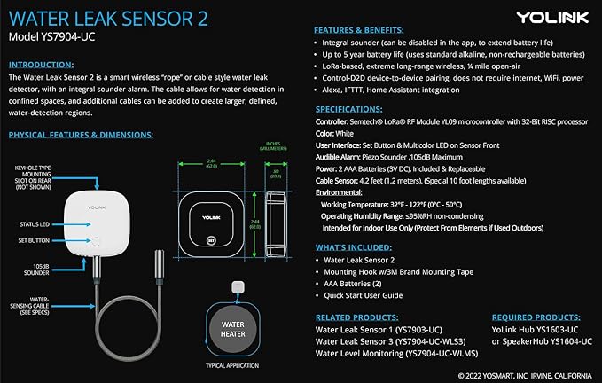 YoLink Water Leak Sensor 2, 1/4 Mile World's Longest Range Smart Home Water - Image 2