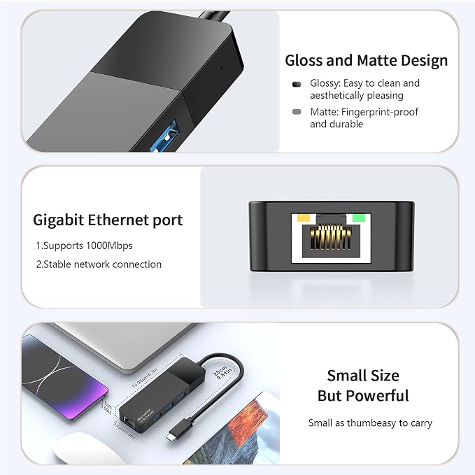 ALL-LUCKY USB to Ethernet Adapter, 4 in 1 USB C to Ethernet Adapter Hub - Image 3