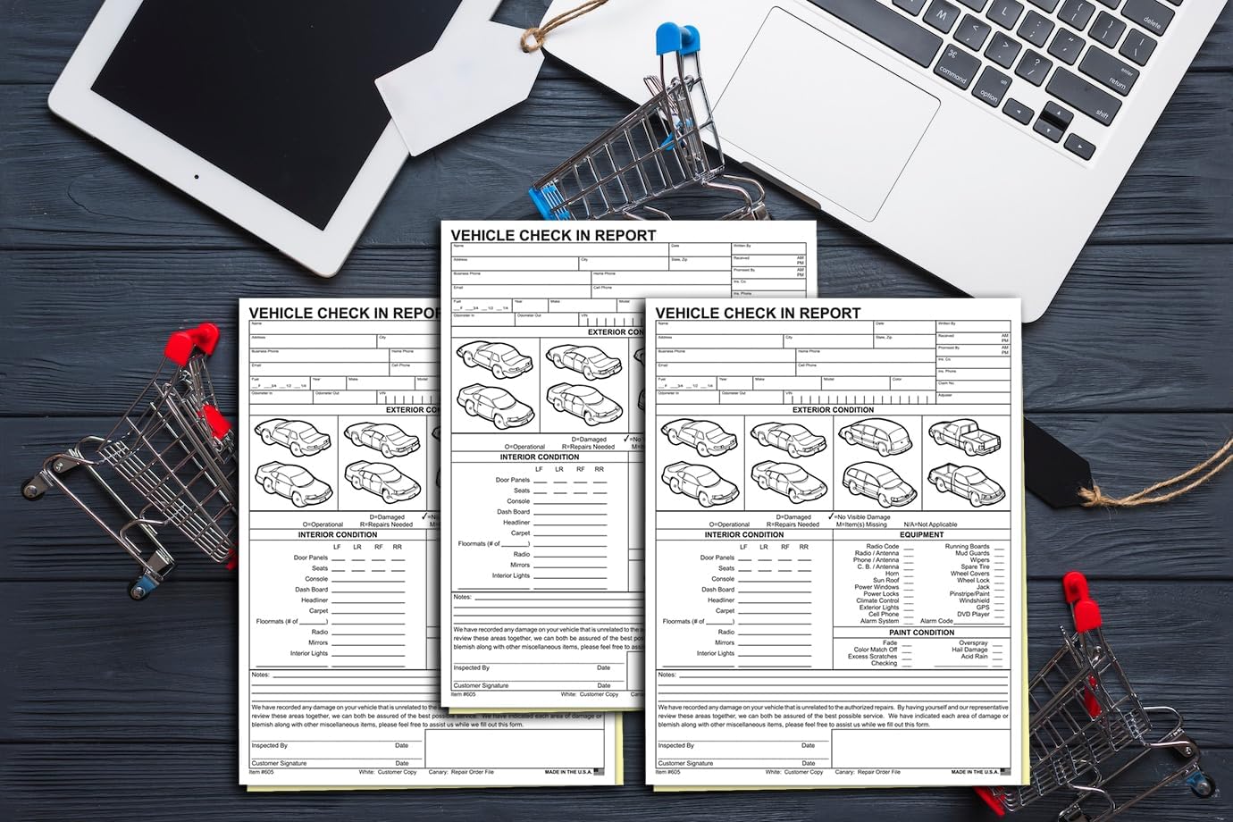 Vehicle Check-In Form Pad – 8.5" x 11" 2-Part Carbonless Auto Condition Report – White & Canary Copies – Service Intake Sheet for Car Dealerships, Repair Shops & Mechanics – Pack of 200