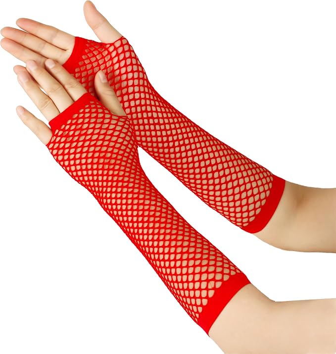 Seeksmile Women's Girls 80's Theme Party Emo Fingerless Arm Fishnet Gloves - Image 2