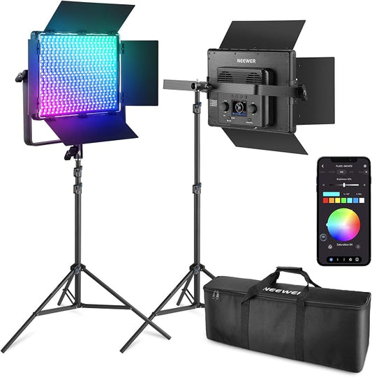 NEEWER 2 Pack PL60C RGB LED Panel Video Light Kit by Neewer