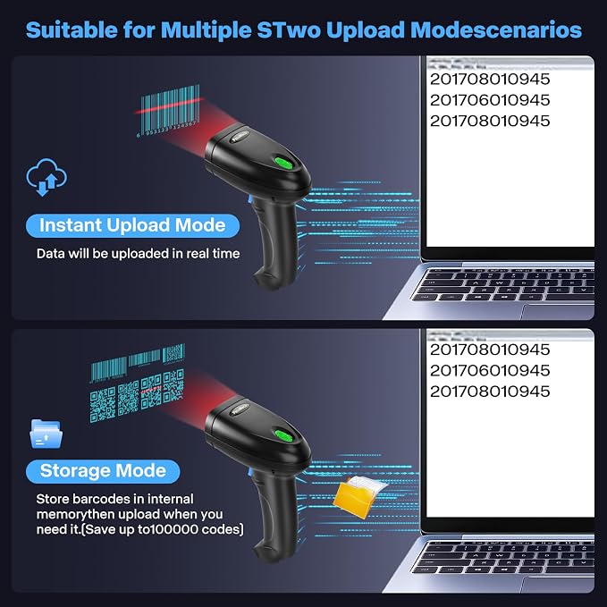 Bluetooth 1D&2D Barcode Scanner, 3-in-1 Bluetooth & USB Wired & 2.4G Wireless - Image 6