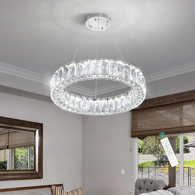 HAIXIANG Modern Crystal Chandelier Dimmable LED 16 Inch Ring Pendant Lights - Image 4