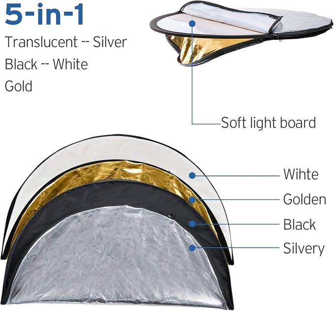 Etekcity 24" 5-in-1 Photography Reflector, Collapsible - Image 2