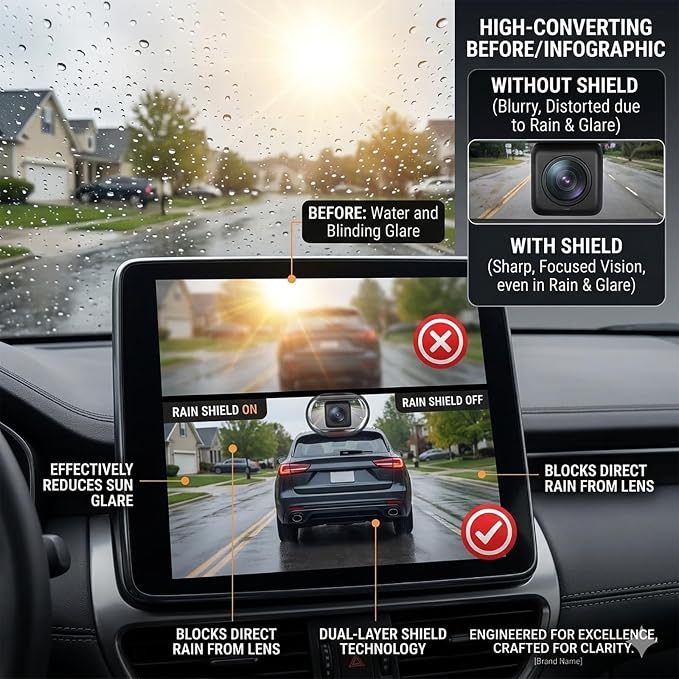 Universal Backup Camera Rain Cover and Sun Visor, Flexible Silicone Rear View - Image 7