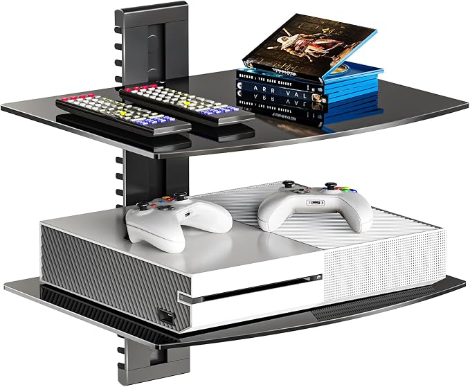 WALI Floating TV Shelf, 2 Tier Glass Projector Shelf by WALI
