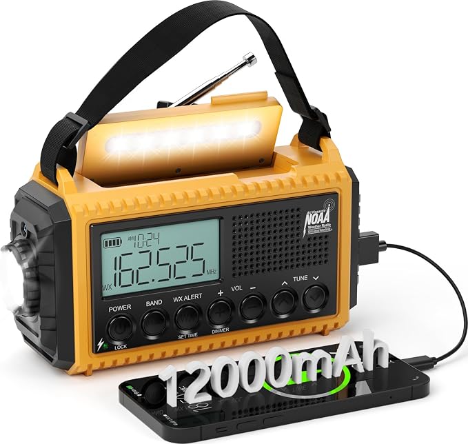 Emergency Radio12000mAh, Weather Radio 6 Ways Powered, Solar Hand Crank Radio by PPLEE