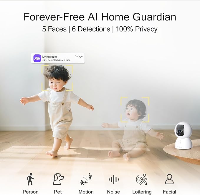 5G Security Camera Indoor 2-Pack, No-Monthly-Fee AI Tracking Facial Recognition - Image 5