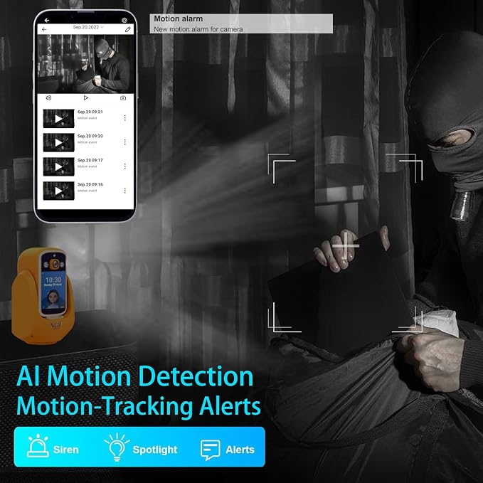 2 Way Camera Audio/Video, 2.8''Screen Pan/Tilt WiFi AI Motion Detection - Image 6
