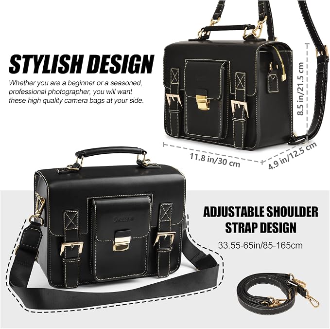 Cwatcun Leather Camera Bag Compact Shoulder Bag - Image 3