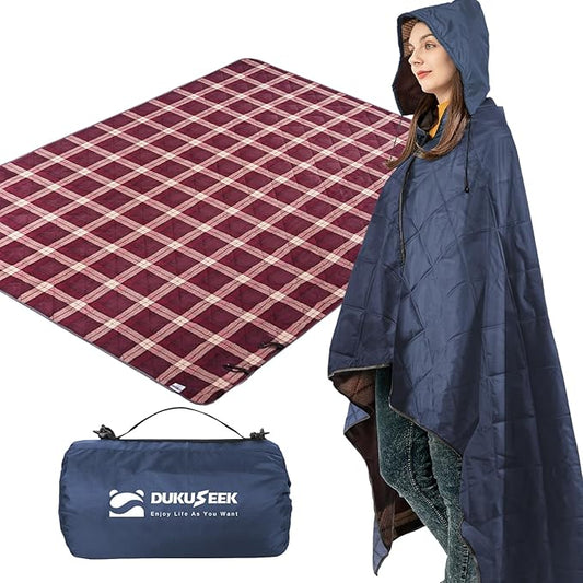 DUKUSEEK Hooded Outdoor Blanket, Extra Large 79" x 59" Waterproof Camping by DUKUSEEK