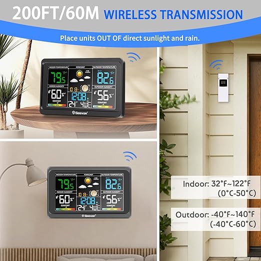 Geevon Weather Stations Wireless Indoor Outdoor Thermometer, Color VA Display - Image 5