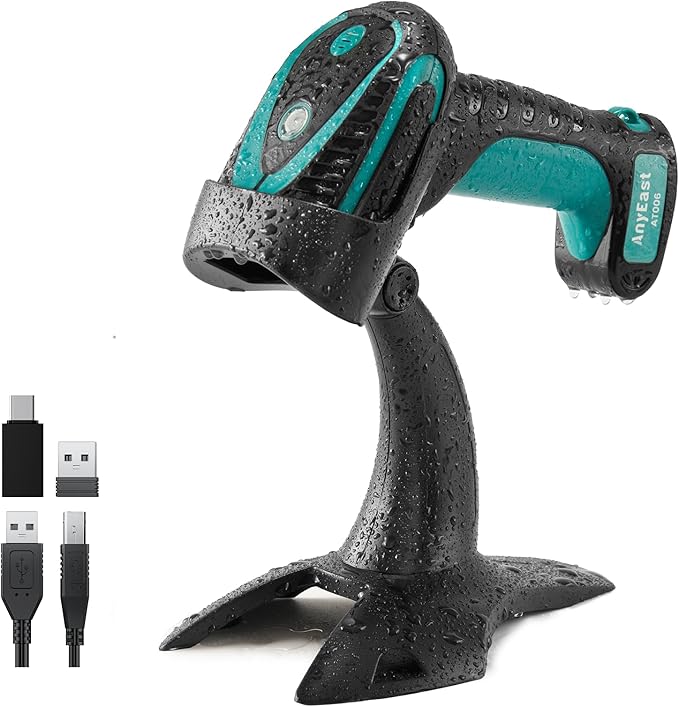 Wireless Barcode Scanner with Stand, Industrial 1D 2D QR Bluetooth Barcode by Anyeast
