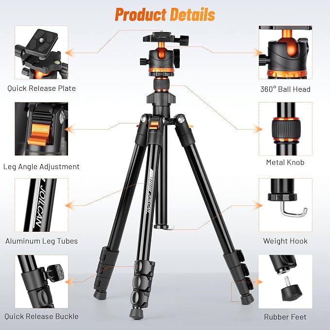 JOILCAN 66" Camera Tripod, Travel Tripod - Image 8