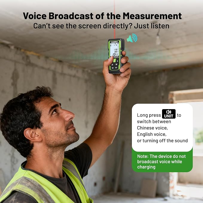 Huepar 3-in-1 Laser Measuring Tool, 400Ft Laser Measure & 33Ft Green Cross Line - Image 8