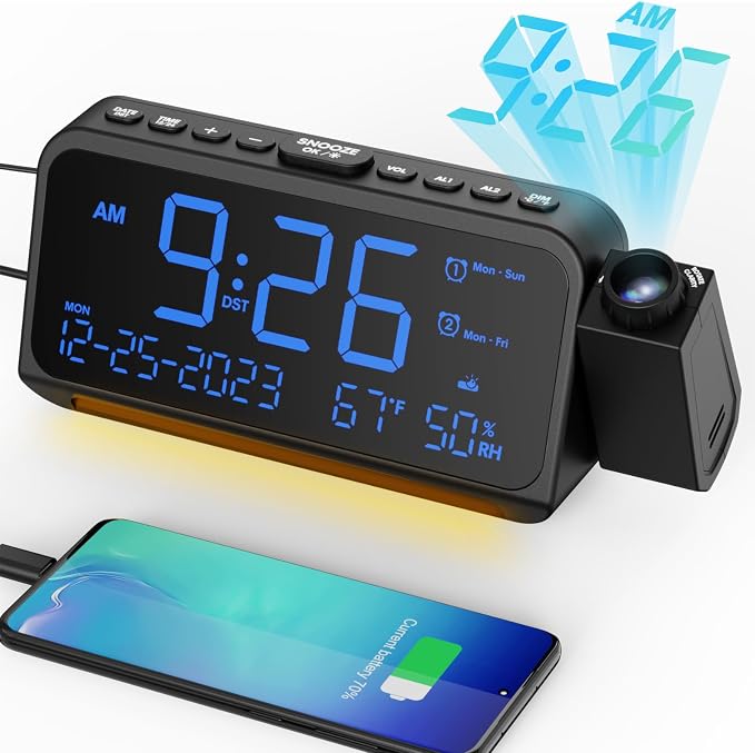 Mesqool Projection Alarm Clock for Bedroom Ceiling, Digital Clock Projector by Mesqool