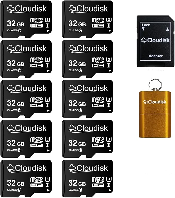 Pack of 10 Micro SD Card 32GB Flash Memory Card C10 A2 U3 Micro SDHC by Cloudisk