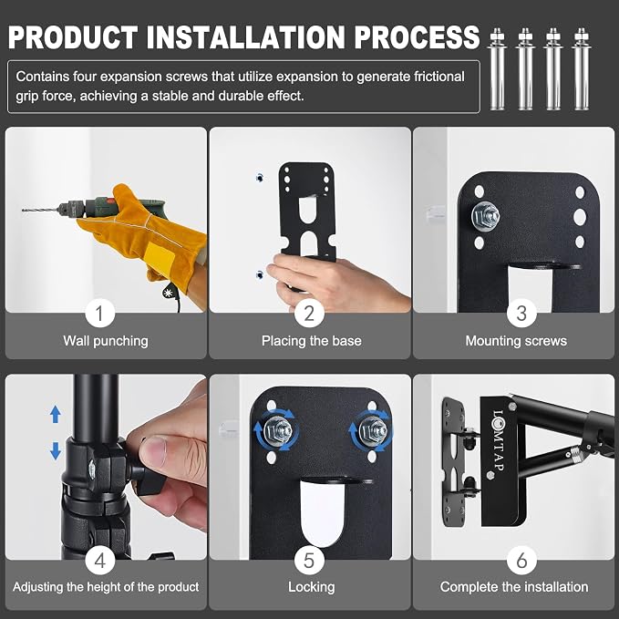 LOMTAP Ring Light Wall Mount Adjustable 45.7" Boom Arm Stand - Image 4