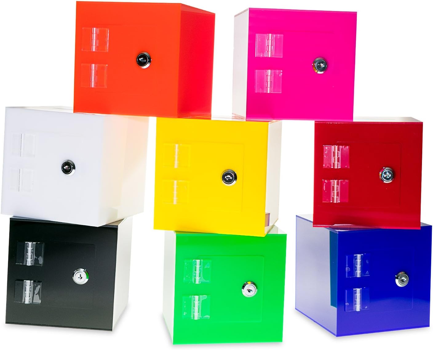 Source One Premium Acrylic Cube Donation Box with Deluxe Rear Open Door and Cam Lock Suggestion Box (8 Inch, Orange)
