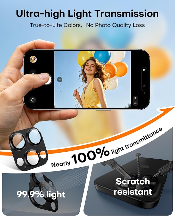 TAURI 2 Pack for iPhone 16 Pro Max/16 Pro Camera Lens Protector, Full Coverage - Image 7