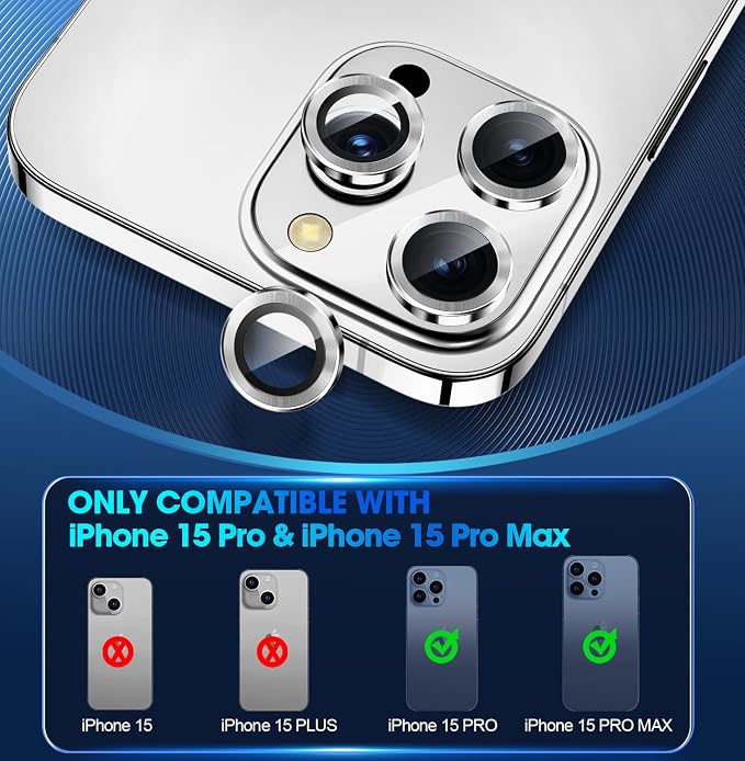 for iPhone 15 Pro/iPhone 15 Pro Max Camera Lens Protector Individual Metal Ring - Image 2