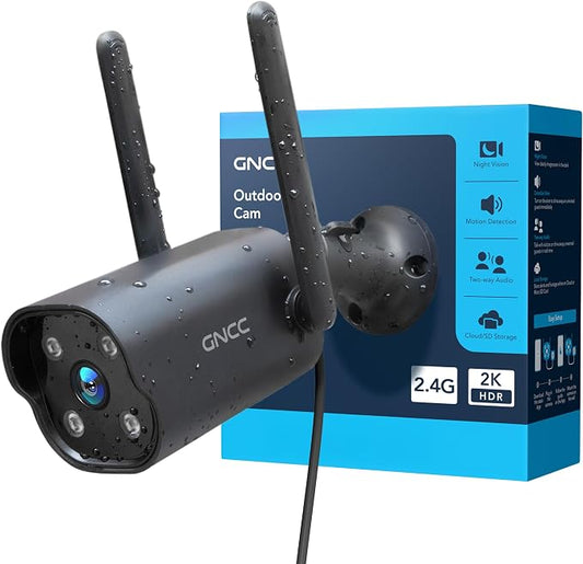 GNCC 2K Outdoor Security Camera, 24/7 Recording, 9.85ft Cord, No Battery by GNCC